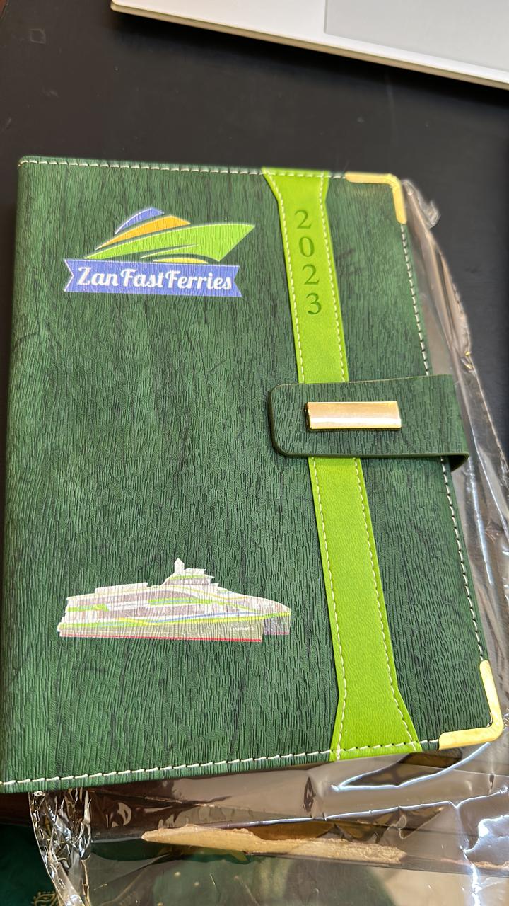 A branded executive diary prepared as a year-end corporate gift