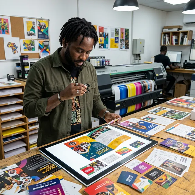 Offset press sheets stacked beside a digital print run